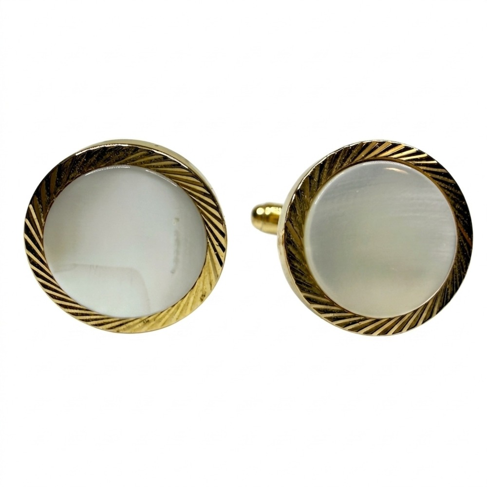 Elegant Gold Tone Mother of Pearl Cufflinks Men's Classic Dress Shirt Accessory